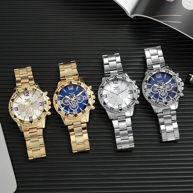 Luxury Business Men's Watch Stainless Steel Strap Blue-Light Glass Men Quartz Watches Big Dial Casual Wristwatch for man gifts