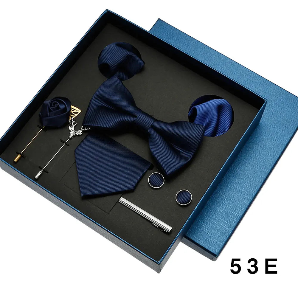 Cravate en soie pour hommes, nœud papillon, pochette, broches, boutons de manchette et pince à cravate pour hommes, accessoires de mariage rouge bordeaux, coffret cadeau