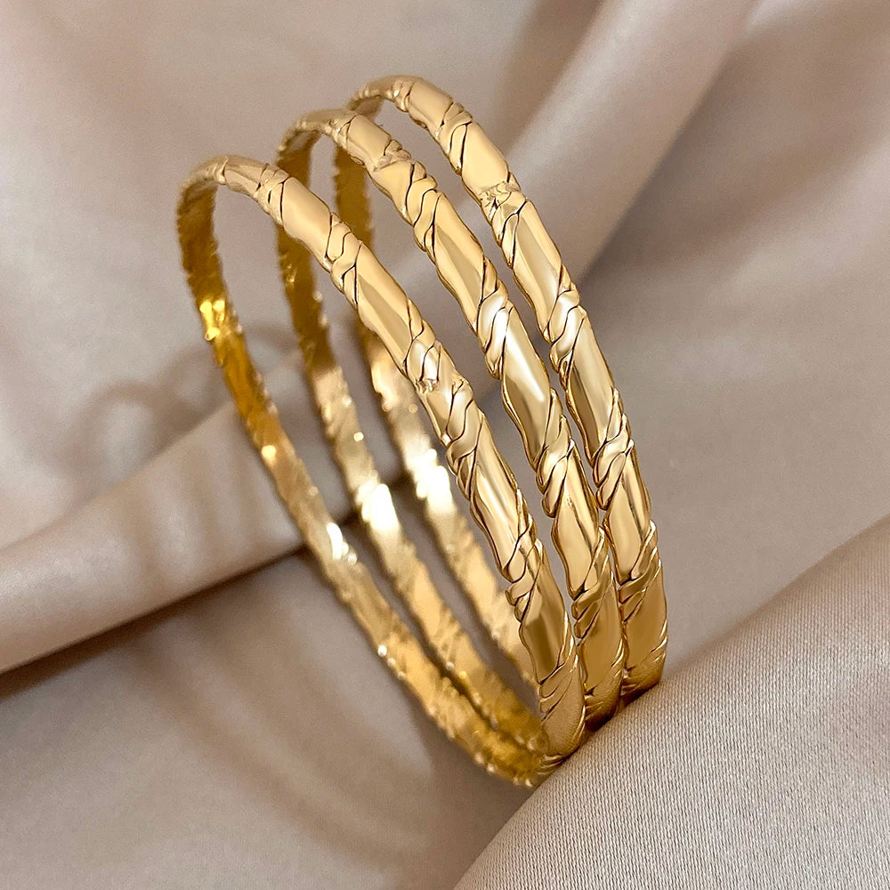 Lot de 3 bracelets jonc en acier inoxydable couleur or uni pour femmes, empilables, étanches, cadeaux de bijoux