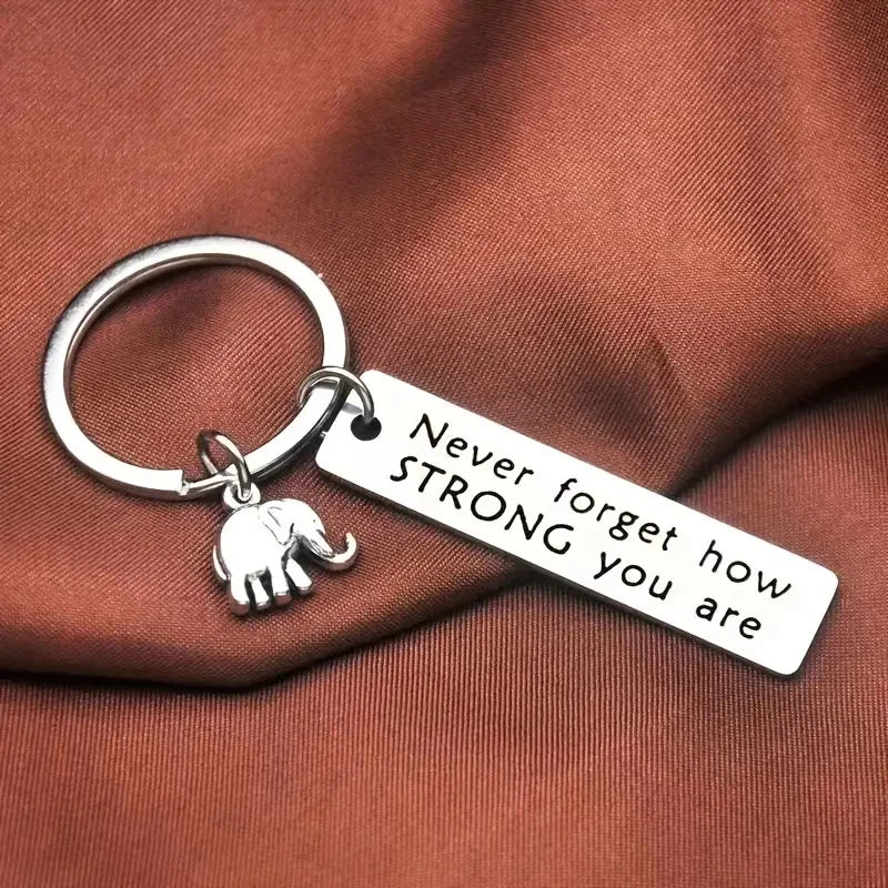 1pc/2pcs Porte-clés inspirant Éléphant Énergie Positive N'oubliez jamais votre force Acier inoxydable Parents et amis