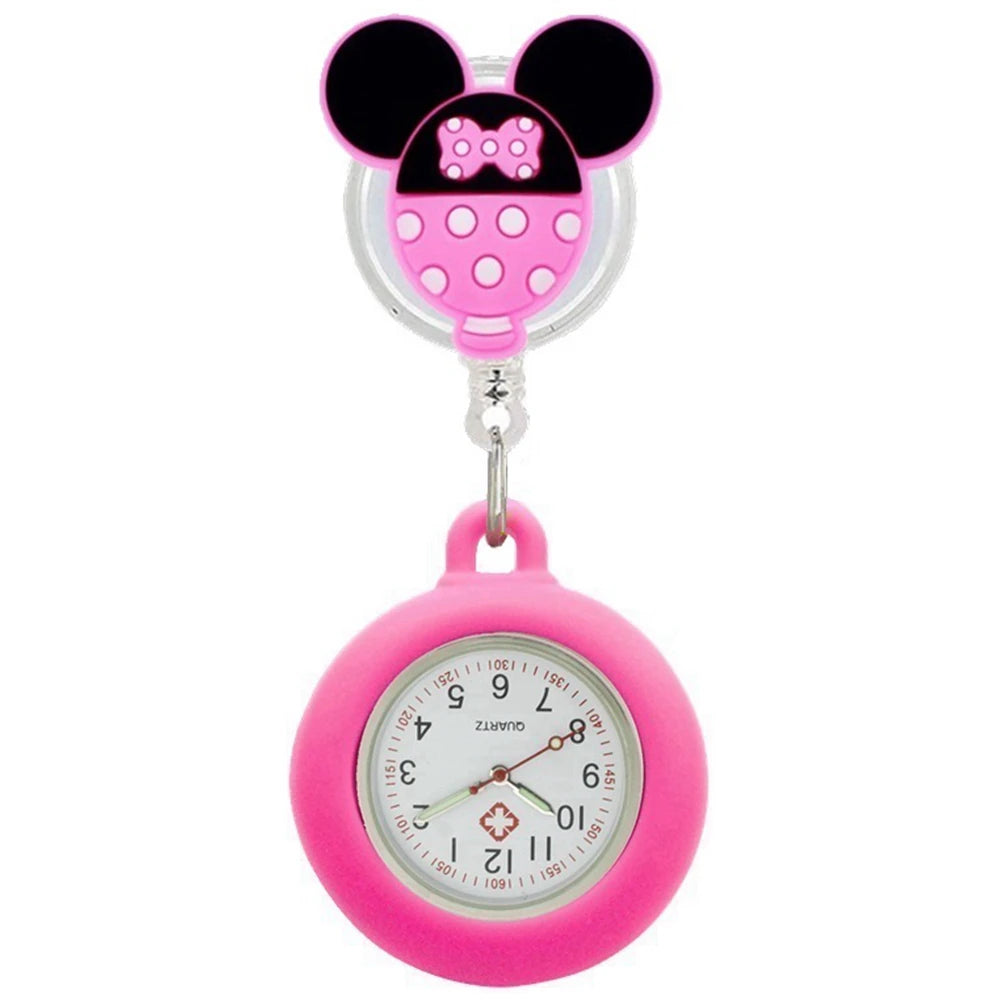 Montre de poche rétractable avec motif de dessin animé mignon pour infirmière ou médecin, clips colorés pour l'hôpital, le médical, les femmes et les hommes, avec badge enrouleur.