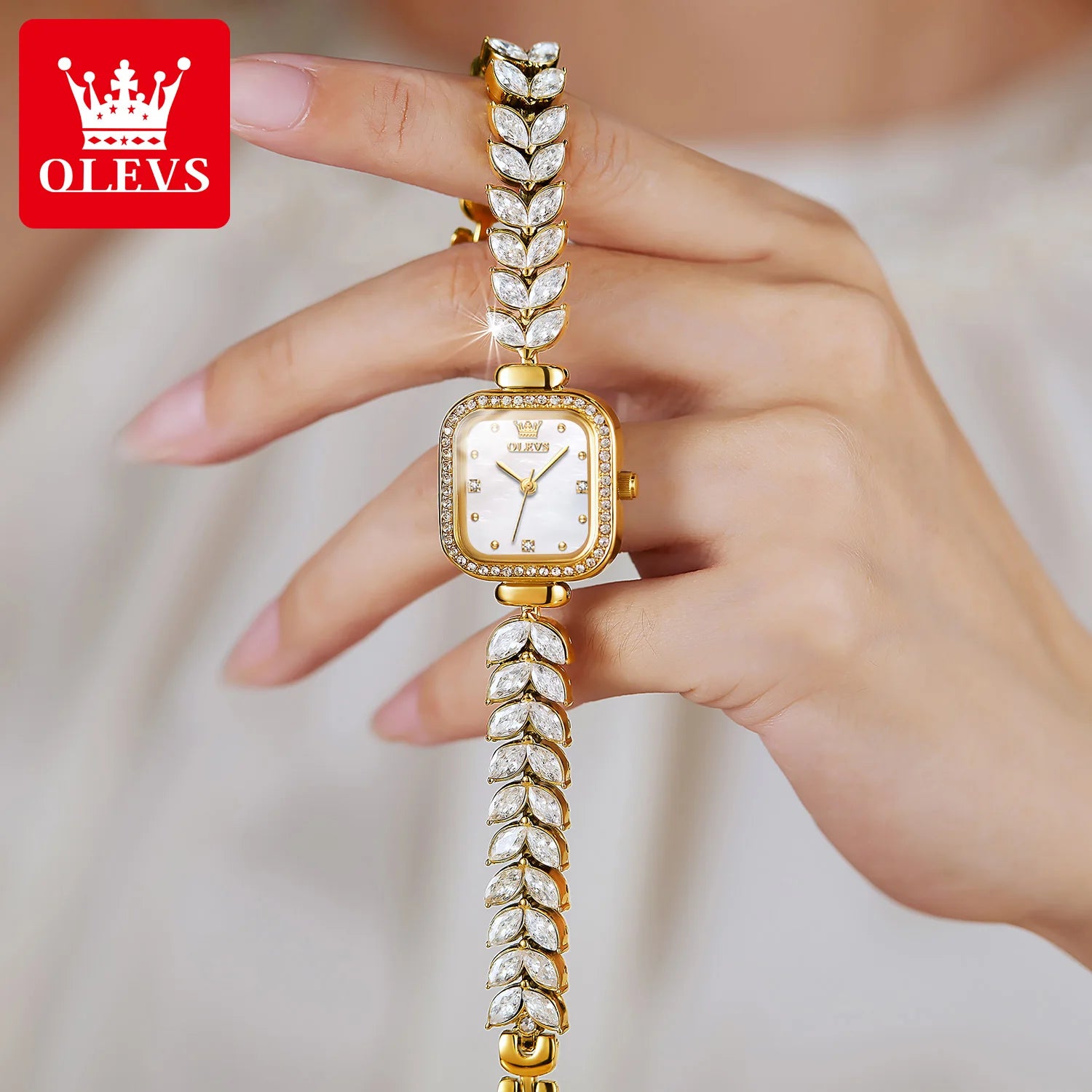 OLEVS 9987 Montre Femme Cadran Carré Étanche Montre à Quartz Pour Femme Luxe Original Élégant Montre-bracelet Dame Bracelet en Acier