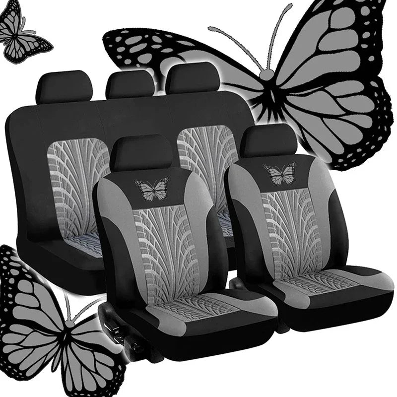 Housses de Siège de Voiture Complètes, Ensemble Universel de Housses de Siège Auto Broderie Motif Papillon