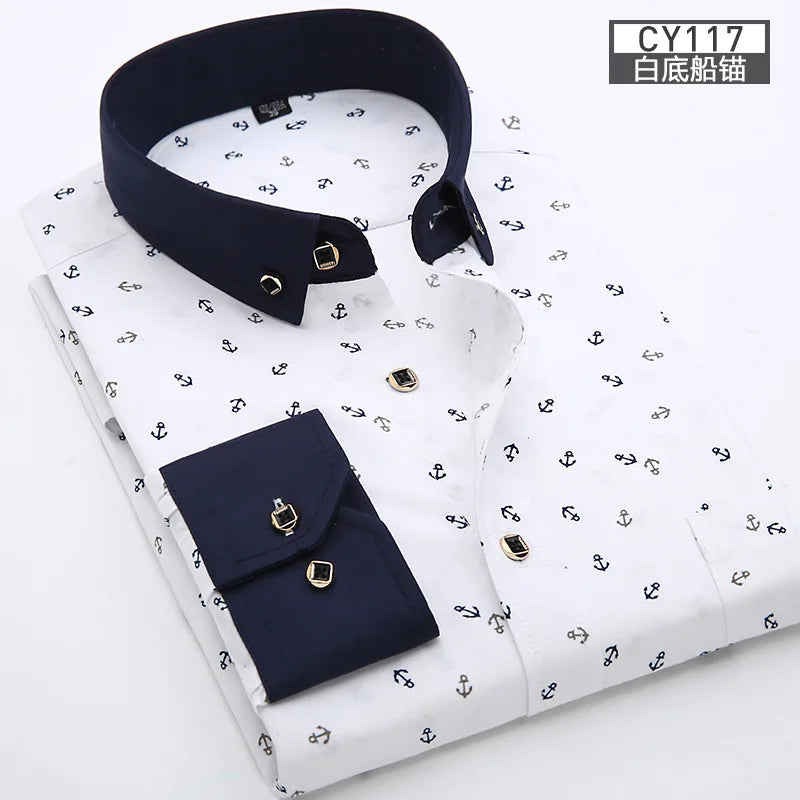 Nouvelle chemise pour hommes, mince, à manches longues, imprimée, printemps/été, sans repassage, décontractée, coupe ajustée, à la mode, respirante