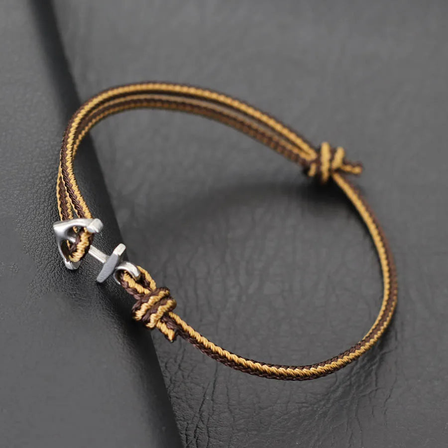 Bracelet Ancre Homme Tendance avec Cordons Ethniques Réglable Fait à la Main Premium Bijou Plage Surf Nautique