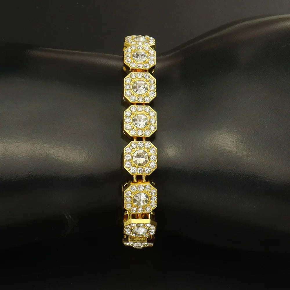 HNSP 13MM Wide Luxury Full Zircon Ice Tennis Hand Chain Bracelet For Men Gift Hip Hop Street Party Jewelry Accessories