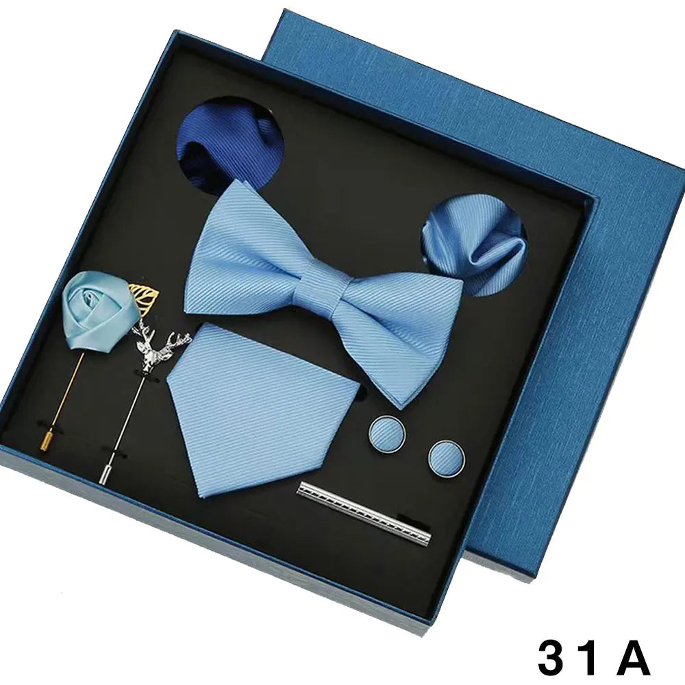 Cravate en soie pour hommes, nœud papillon, pochette, broches, boutons de manchette et pince à cravate pour hommes, accessoires de mariage rouge bordeaux, ensemble de cadeaux
