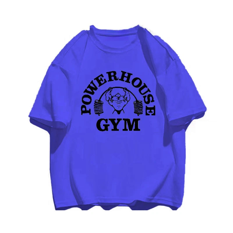 T-shirt d'été de sport 100 % coton grande taille pour homme avec lettres imprimées haltérophilie col rond pour la rue, l'extérieur, haute qualité, manches courtes