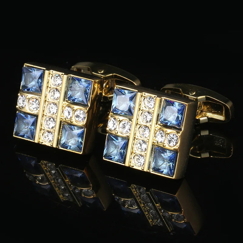 Fashion Luxury Men's Brand Cufflinks Golden Rhinestones High Quality Buttons Father Groom Favors Jewelry Gifts