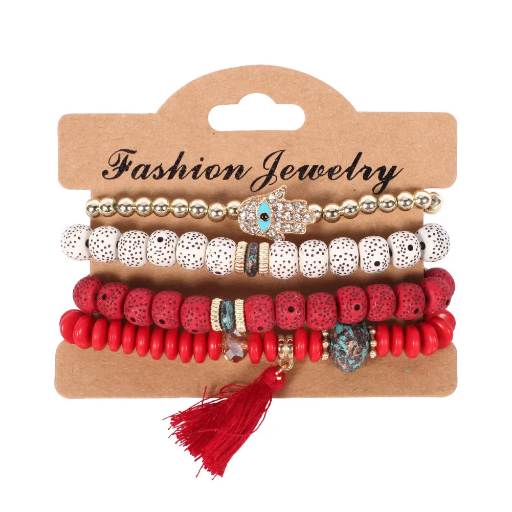 Ensemble de Bracelets Bohémiens Faits à la Main avec Perles pour Femmes, Chaîne Perlé Colorée d'Été, Bijoux Bohèmes pour Filles