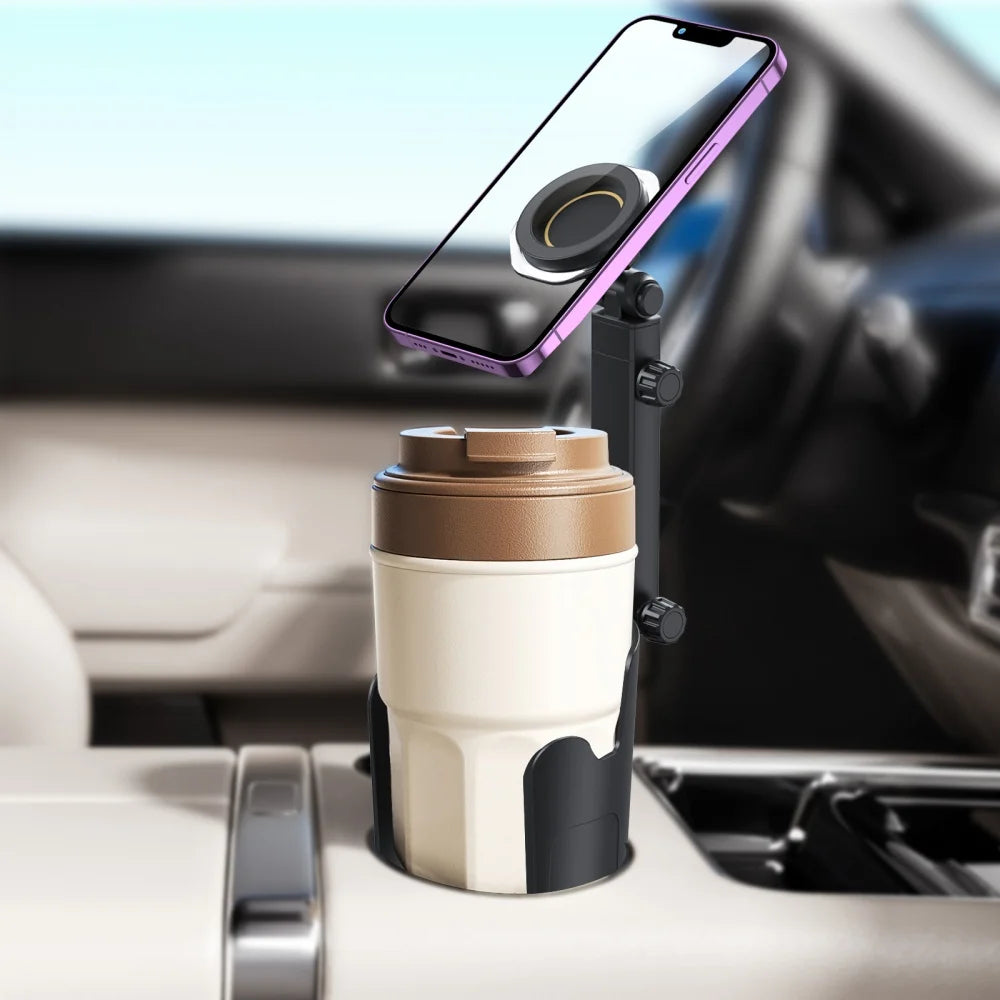 Support de Téléphone de Voiture Porte-gobelet Magnétique Double Usage 2-EN-1 Rotation Libre à 360° Support Stable Adapté pour iPhone Huawei Xiaomi