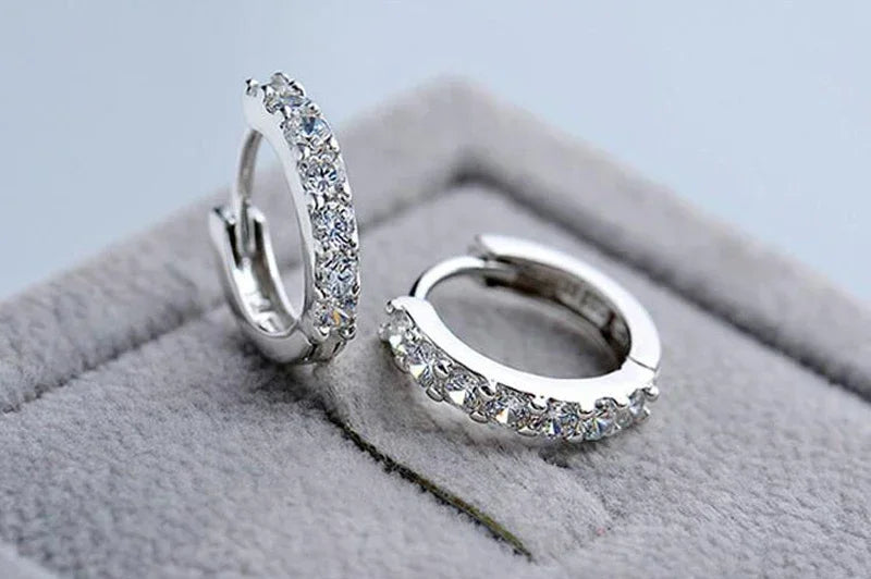 Fashion 925 Sterling Silver Earrings 10mm Circle Zircon Hoop Earring for Grils Woman Wedding Accessories Jewelry Gifts