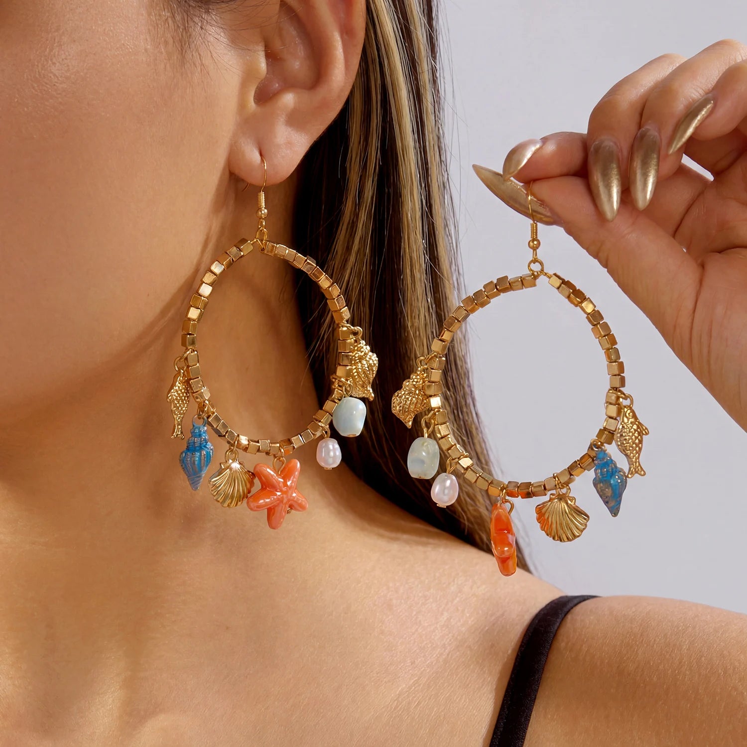 Colorful Rainbow Hoop Earrings for Women Tropical Beach Coastal Charm Dangle Summer Vacation Dopamine Statement Jewelry