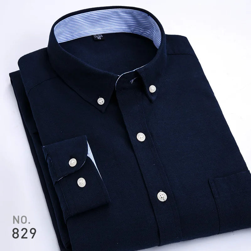 Chemise décontractée à manches longues en oxford à rayures et carreaux pour homme, confortable, respirante, à col boutonné, coupe ajustée, pour affaires