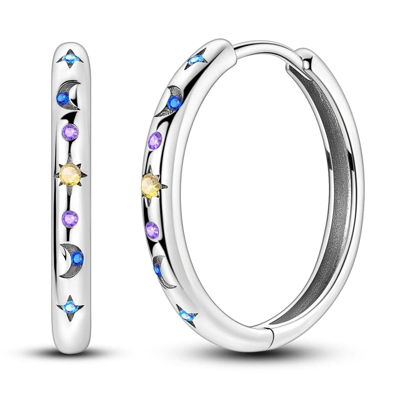 Boucles d'oreilles créoles en argent 925 pour femme, pendentifs en zircon en forme de cœur et d'étoile, bijoux fantaisie originaux