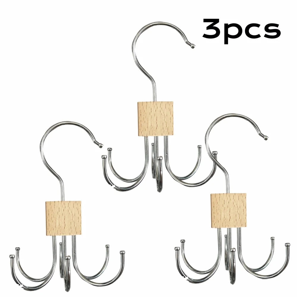 1/5 pièces Cintre de rangement rotatif à 360° Crochet multi-griffes Sac Ceintures métalliques Rack Organisateur en bois pour soutiens-gorge Cravates Accessoires de placard domestique