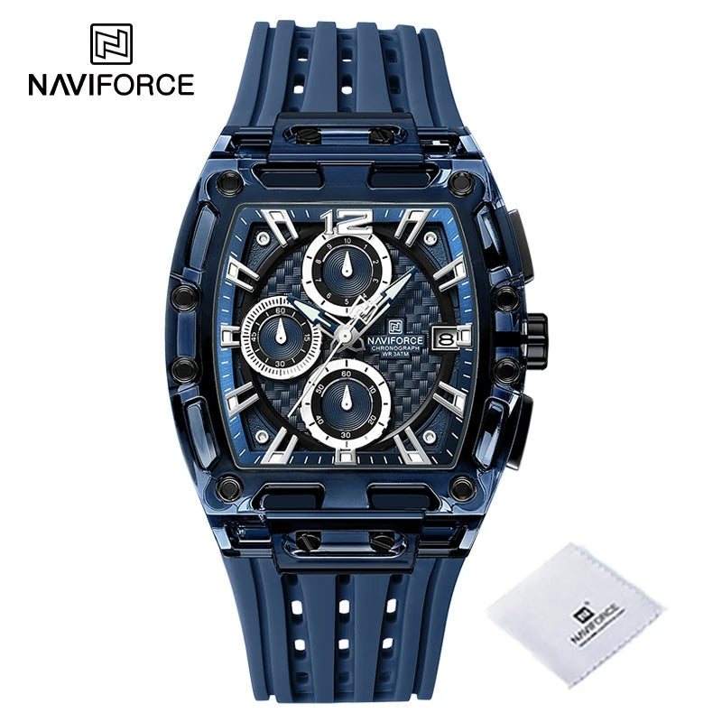 Montres NAVIFORCE de haute qualité pour homme, bracelet en silicone, étanche 50M, montre de sport pour homme, affichage de la date, chronographe pour homme à quartz décontracté