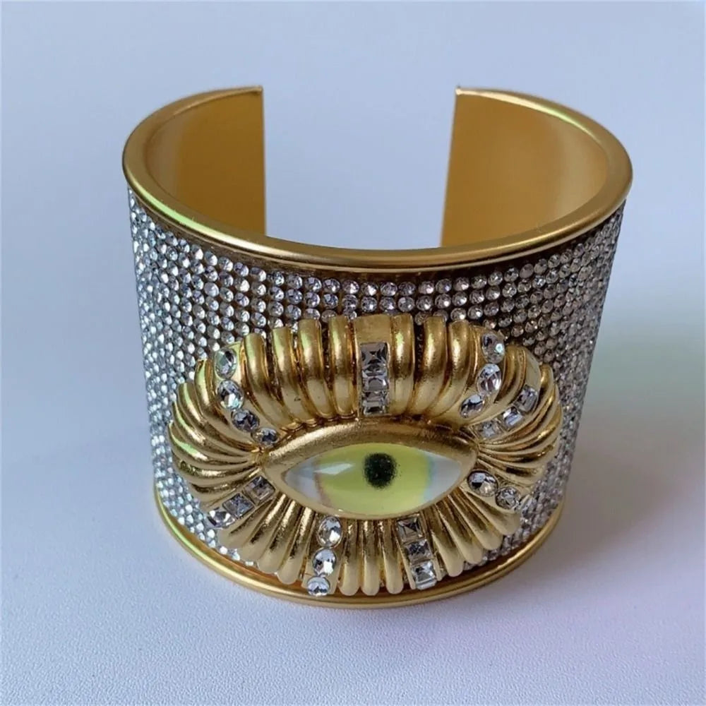 Bracelet jonc large exagéré en métal, alliage, œil de démon vintage, style européen et américain, géométrique doré