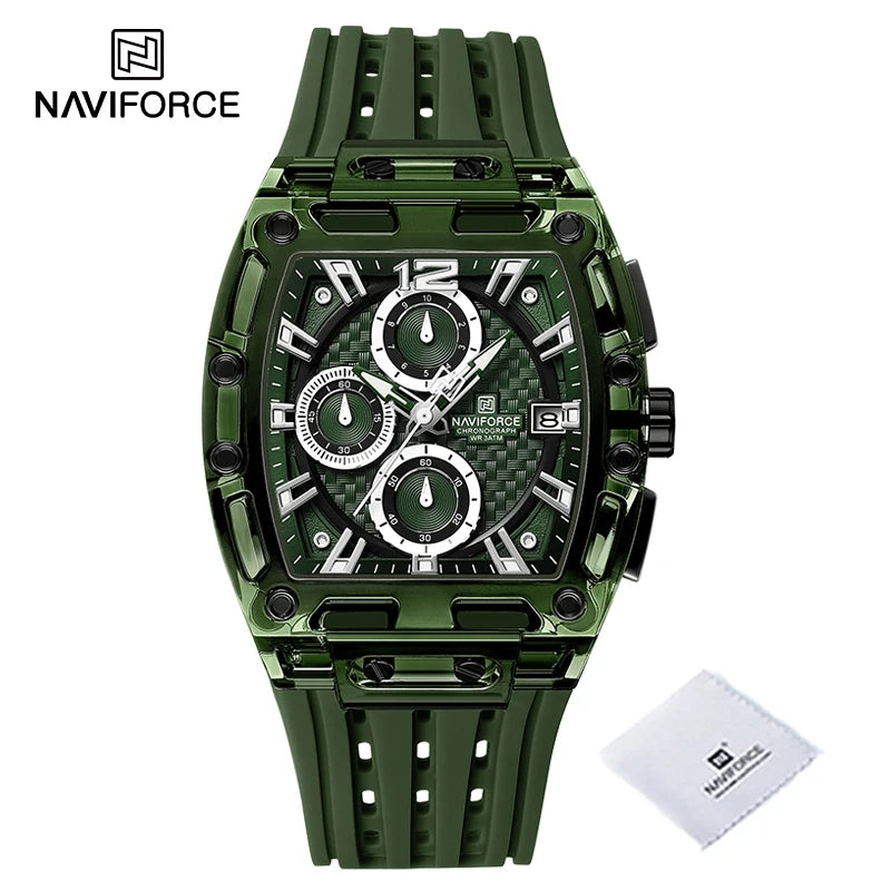 Montres NAVIFORCE de haute qualité pour homme, bracelet en silicone, étanche 50M, montre de sport pour homme, affichage de la date, chronographe pour homme à quartz décontracté