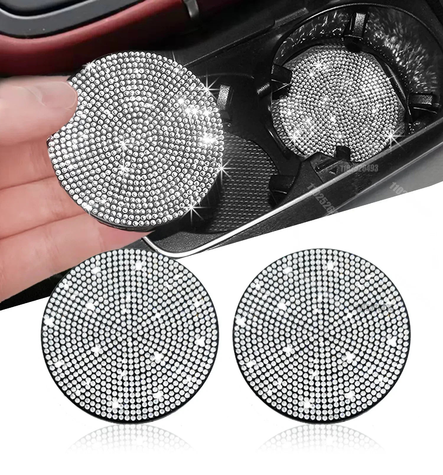 2 Pcs Tapis de dessous de verre de voiture en diamant, tapis antidérapant pour fente de tasse d'eau, gadget scintillant en silicone, tapis de porte-gobelet, accessoires de décoration intérieure automatique