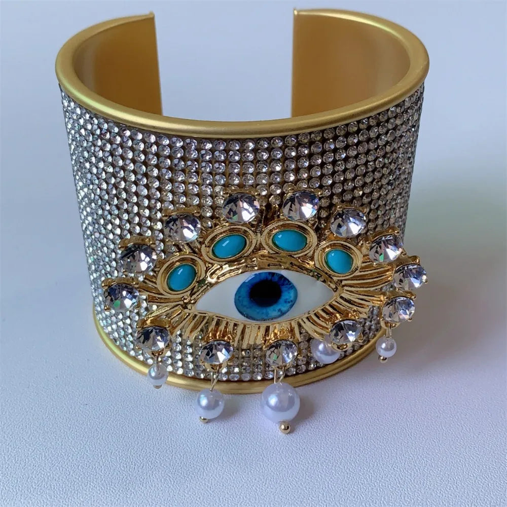 Bracelet jonc large exagéré en métal, alliage, œil de démon vintage, style européen et américain, géométrique doré