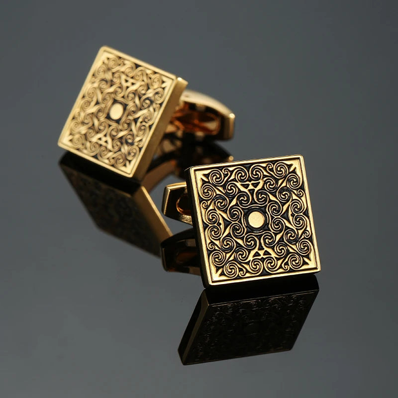 Boutons de manchette carrés classiques pour chemise française de luxe pour homme, motifs rétro bleus et noirs, accessoires de costume, bijoux, vente en gros