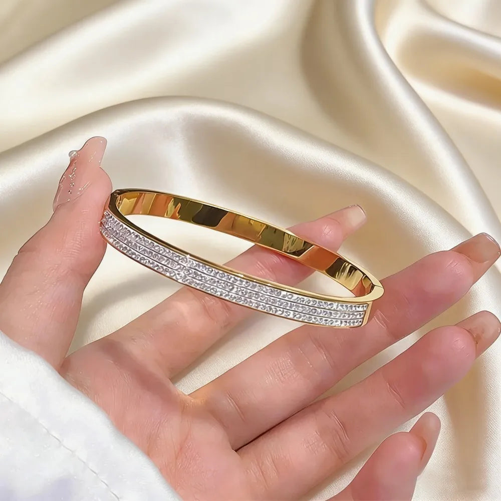 Bracelet jonc de luxe en acier inoxydable plaqué or pour femme, accessoire de mode, cadeau de fête des Mères