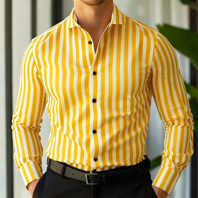 Nouvelle chemise formelle à rayures pour homme, 10 couleurs, chemise à col boutonné, manches longues, haut confortable et doux