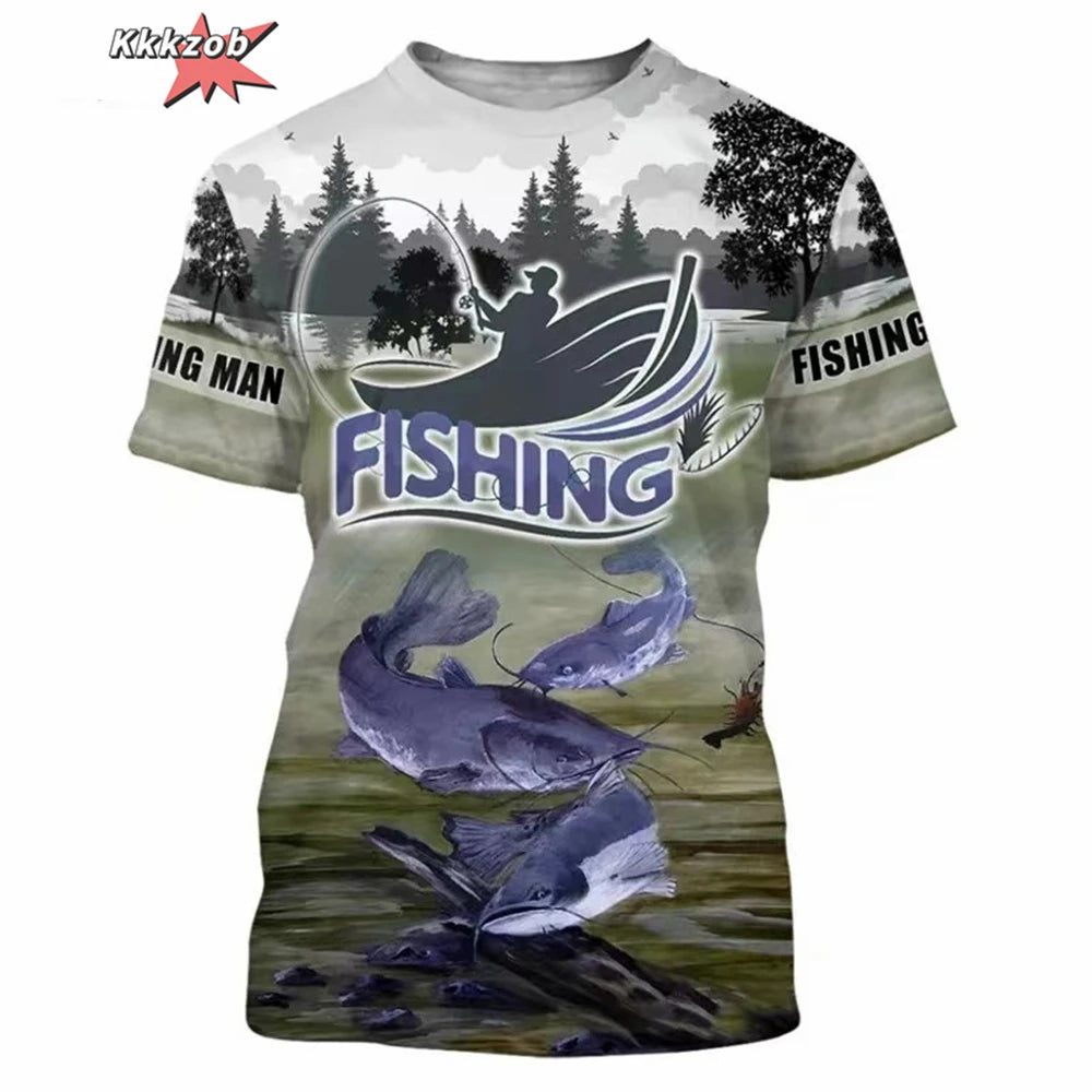 Vêtements pour hommes T-shirt à manches courtes surdimensionné imprimé motif pêche 3D Vêtements de pêche d'extérieur Haut à manches courtes