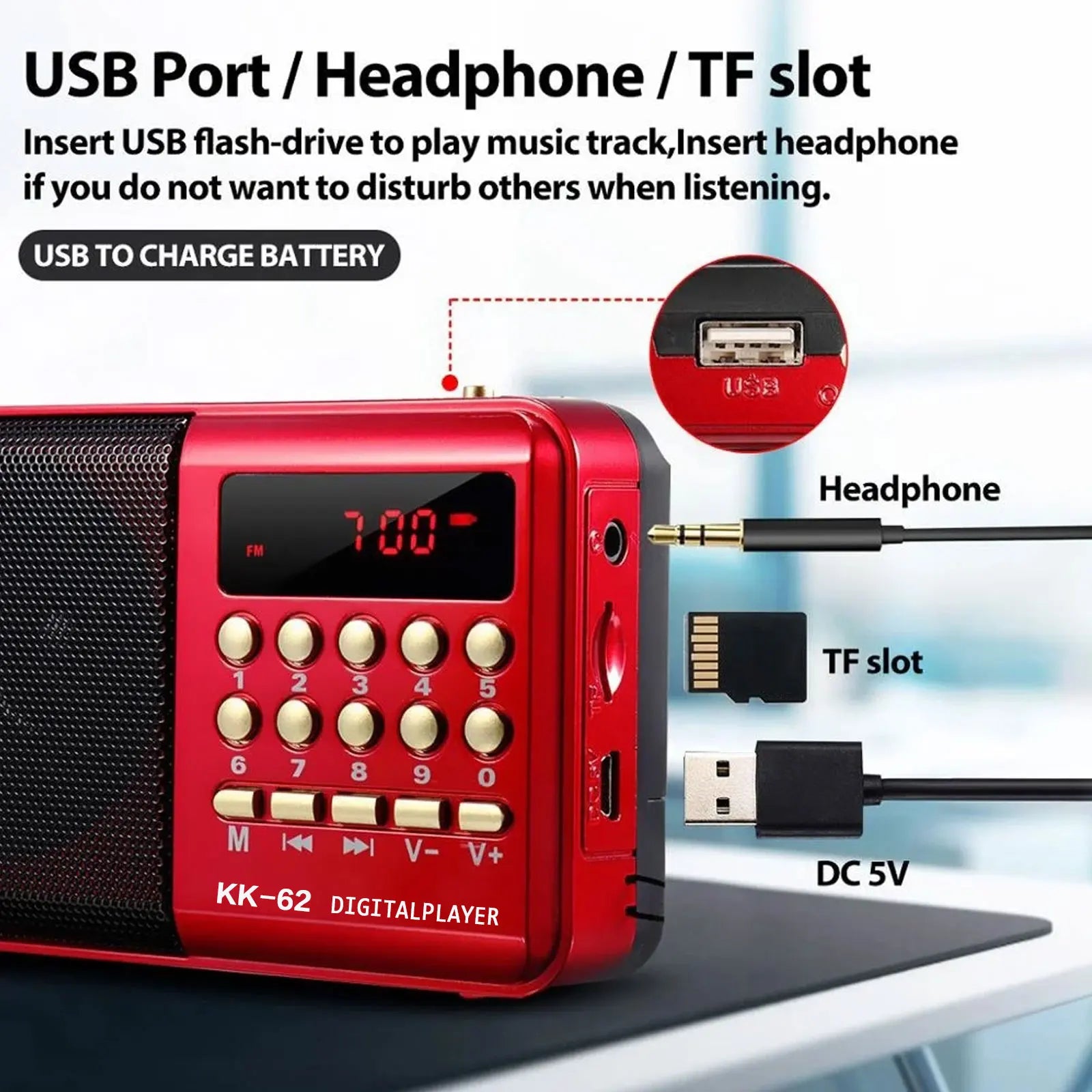 Mini Radio Portable Rechargeable Lecteur MP3 FM USB TF Enceintes sans fil Appareil audio compact