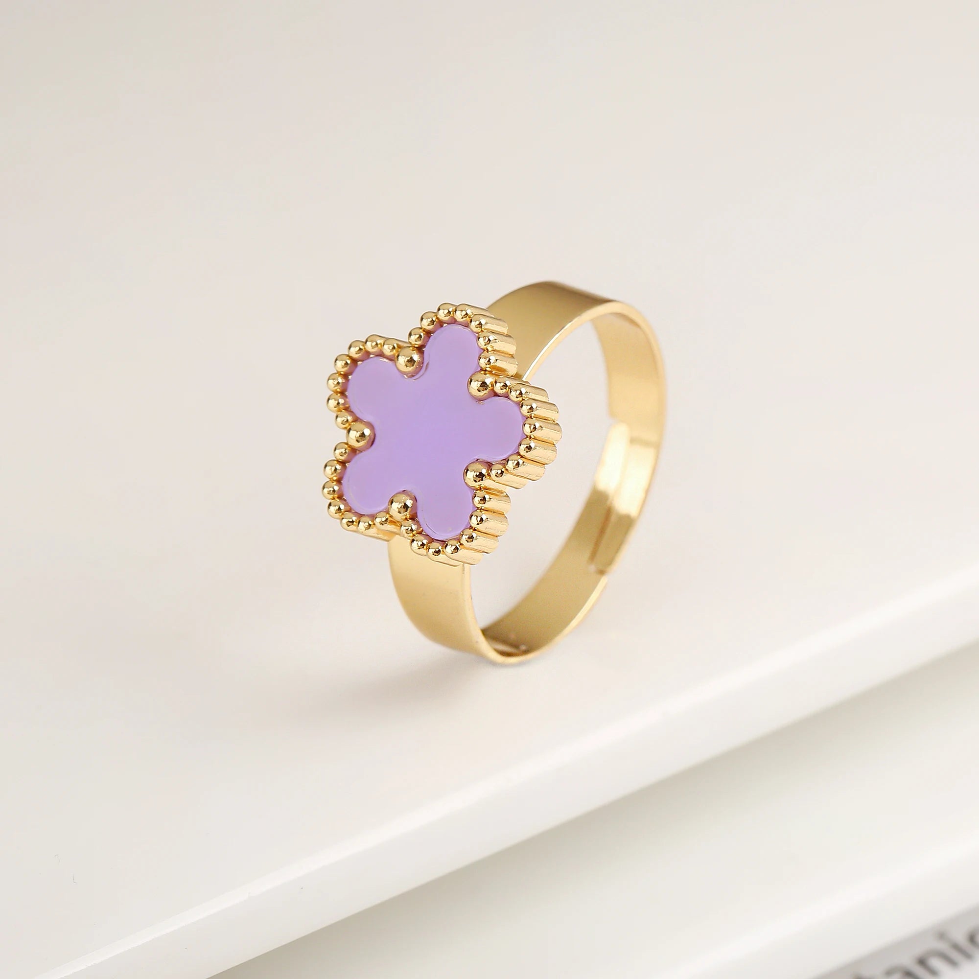 Bague Ouverte Ajustable Simple en Acier Inoxydable Fleur à Cinq Feuilles Tendance pour Femme Fête Mariage Bijoux Accessoires Trèfle