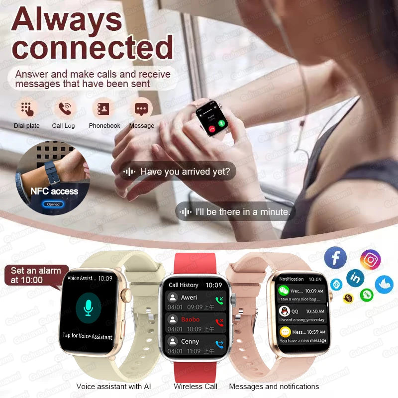 Montre connectée de sport tendance 2025 pour hommes et femmes, avec diagnostic intelligent par IA, surveillance de la tension artérielle, de la fréquence cardiaque (HRV+PPG), étanche IP68 et NFC