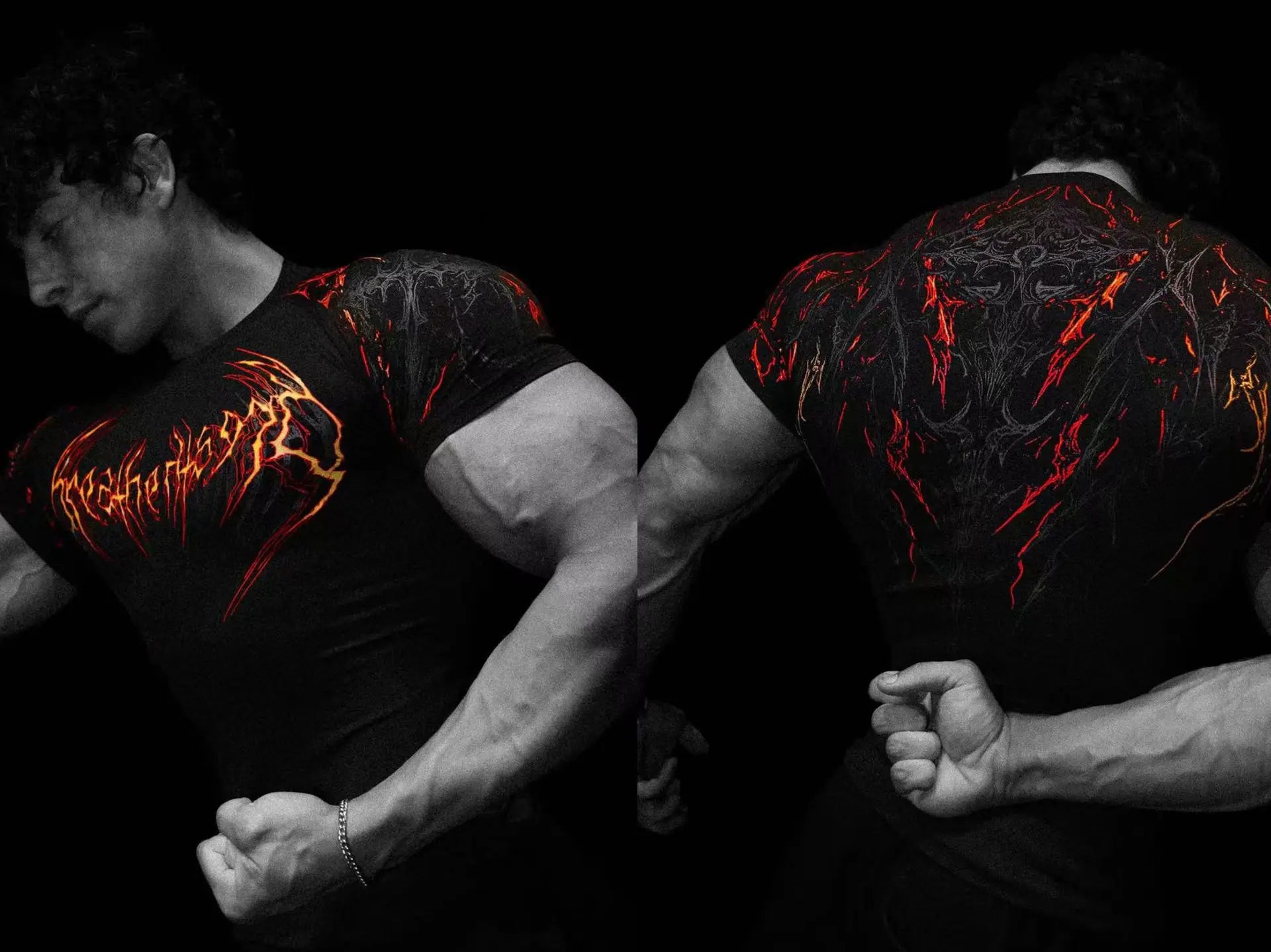 T-shirt de sport de compression pour hommes, imprimé éclair gothique, haut de gym, fitness, séchage rapide, respirant, musculation, été