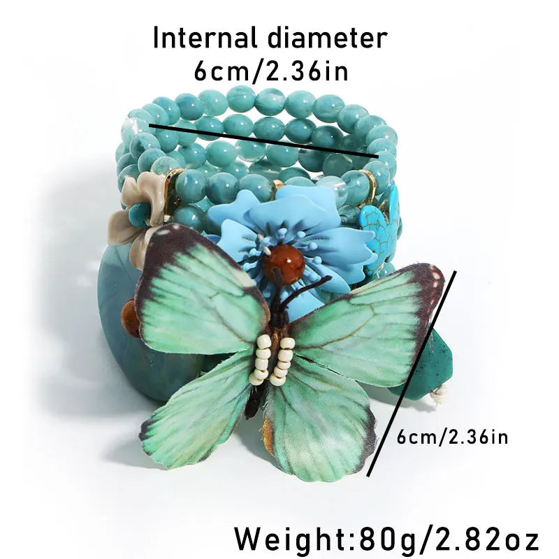 Statement Boho Beads Bracelet Butterfly Flower Accessories Handmade for Woman