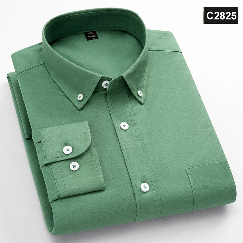 Chemise à manches longues 100 % coton pour homme, coupe classique, poche unique, coupe ajustée, haut décontracté, tissu Oxford doux, couleur unie, vêtements de bureau