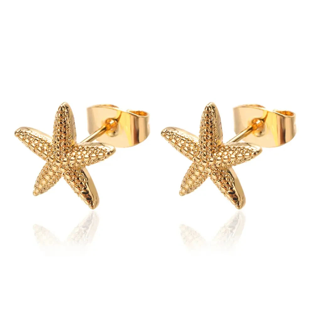 Stainless Steel Starfish Shell Stud Earrings for Women Minimalist Gold Color Aesthetic Wedding Earring Summer Beach Jewelry Gift