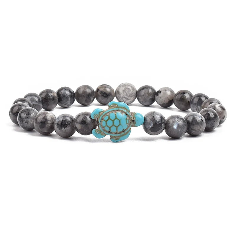 Bracelet perles tortues de mer 8 mm Turquoise Pierre Naturelle Élastique Extensible Femmes Hommes Amitié Bijoux d'Été Plage Cadeaux