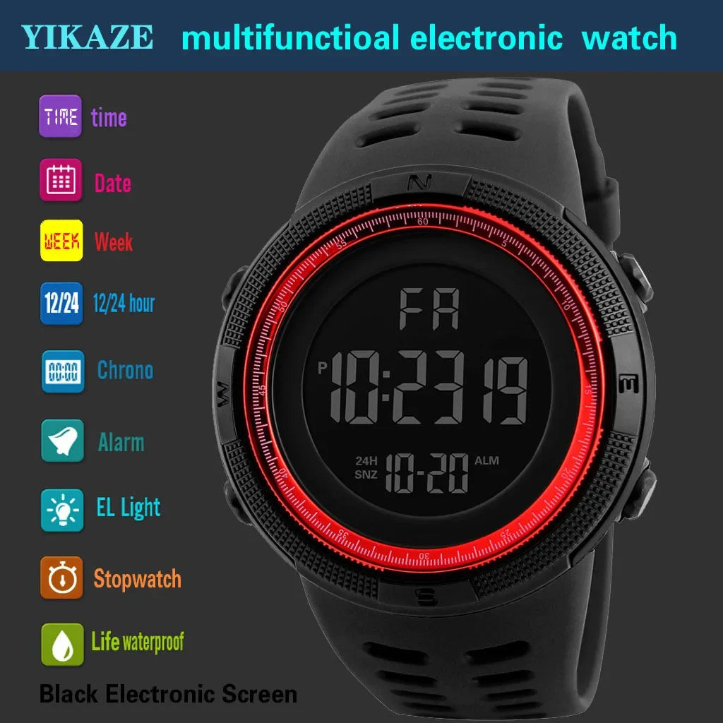 YIKAZE Y01 Montre-bracelet de sport militaire multifonction pour homme, montres numériques étanches, horloge électronique pour étudiant