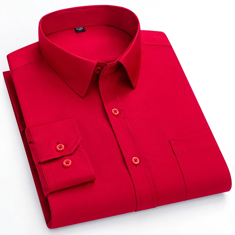 Nouvelle Élasticité Anti-Rides Chemises Homme Manches Longues Chemises Habillées Pour Homme Coupe Ajustée Camisa Social Chemise d'Affaires Chemise Blanche