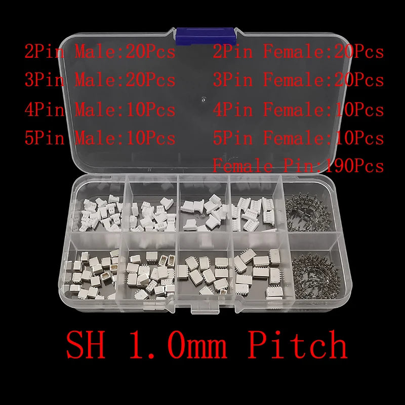 1 boîte JST SH 1,0 / 1,25 mm / PH 2,0 / SM/SYP/XH 2,54 mm / VH 3,96 mm Kit de connecteurs JST Mâle/Femelle avec boîtier et broches
