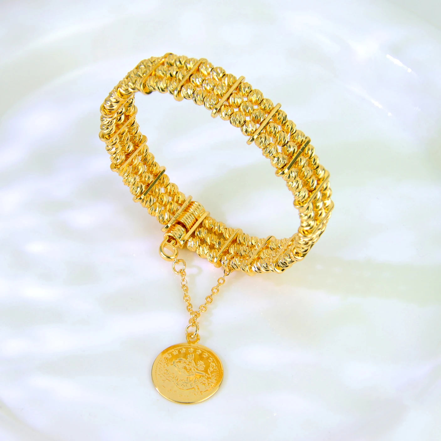 Bracelet de perles de mode arabe, plaqué or 24 carats, éthiopien, manchette de mariée, bracelets de mariage, bijoux vintage pour femmes musulmanes d'Oman