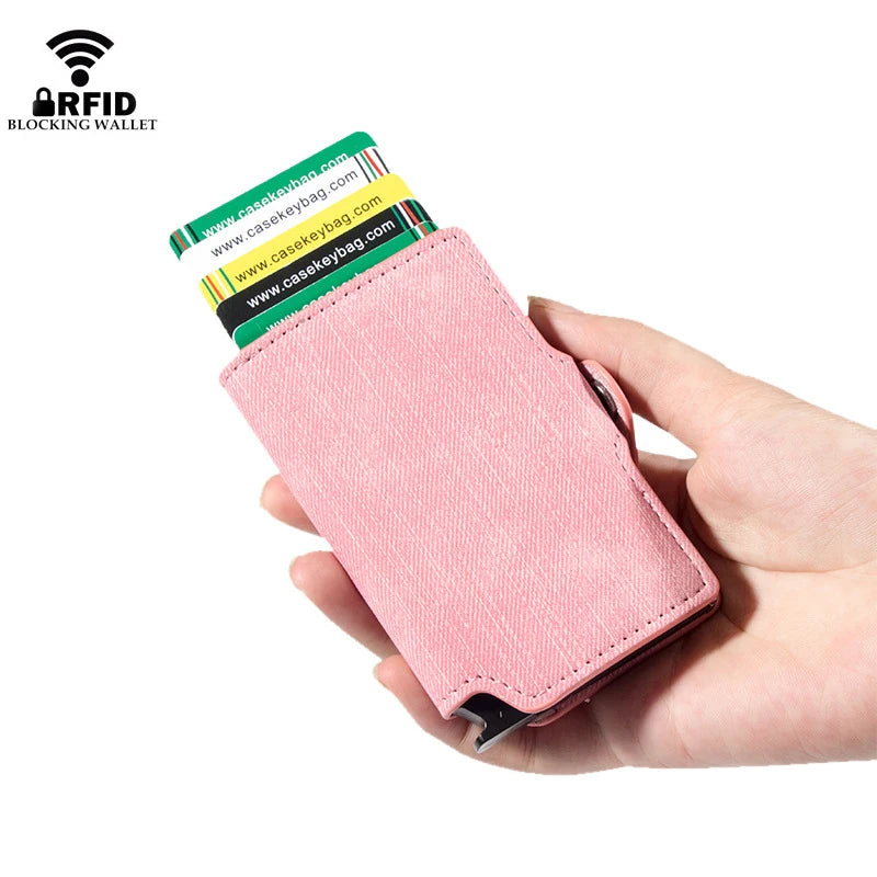 Porte-cartes en cuir RFID pour femmes, couleur unie, vintage, court, avec fermoir, pour dames et jeunes filles, rose, pochette
