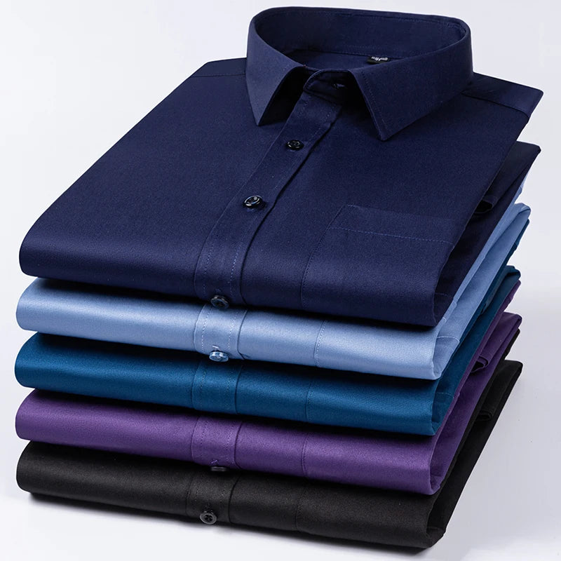 Nouvelle Élasticité Anti-Rides Chemises Homme Manches Longues Chemises Habillées Pour Homme Coupe Ajustée Camisa Social Chemise d'Affaires Chemise Blanche
