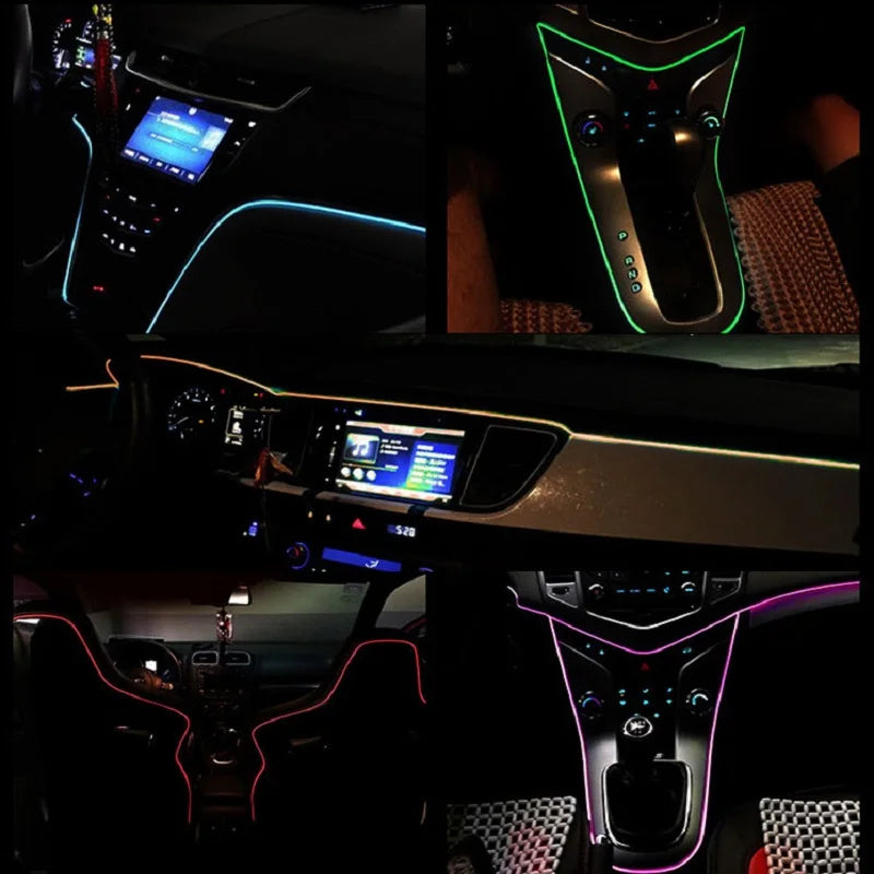 Fil EL de voiture Lumière LED Ambiance intérieure Bande LED Éclairage néon Guirlande Corde Fil Tube Décoration Tube flexible Couleurs LED Auto