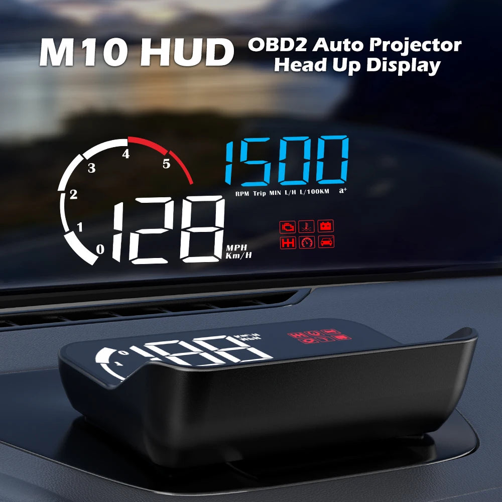 Car M10 Hud Display OBD2 HUD Head Up Display Km/H Speedometer Windshield Projection Overspeed Warning Digital On Board Computer