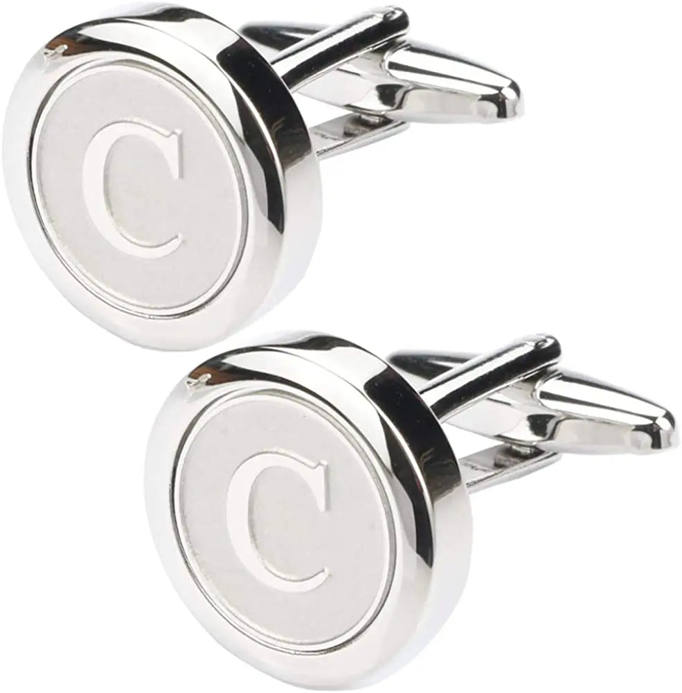 Boutons de Manchette Classiques en Acier Inoxydable pour Homme - Lettre Initiale de l'Alphabet 26 Boutons de Manchette Chemises d'Affaires Mariage Cadeau A-Z