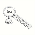1pc/2pcs Inspirational Positive Energy Keychain Elephant Never Don't Forget How Strong You Are Stainless Steel Relatives And Fri