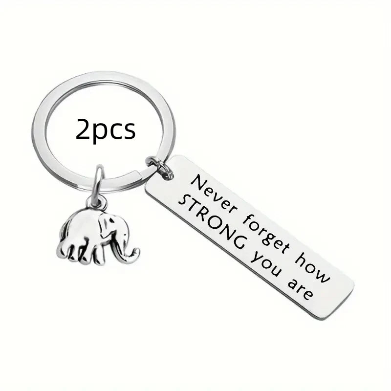 1pc/2pcs Porte-clés inspirant Éléphant Énergie Positive N'oubliez jamais votre force Acier inoxydable Parents et amis