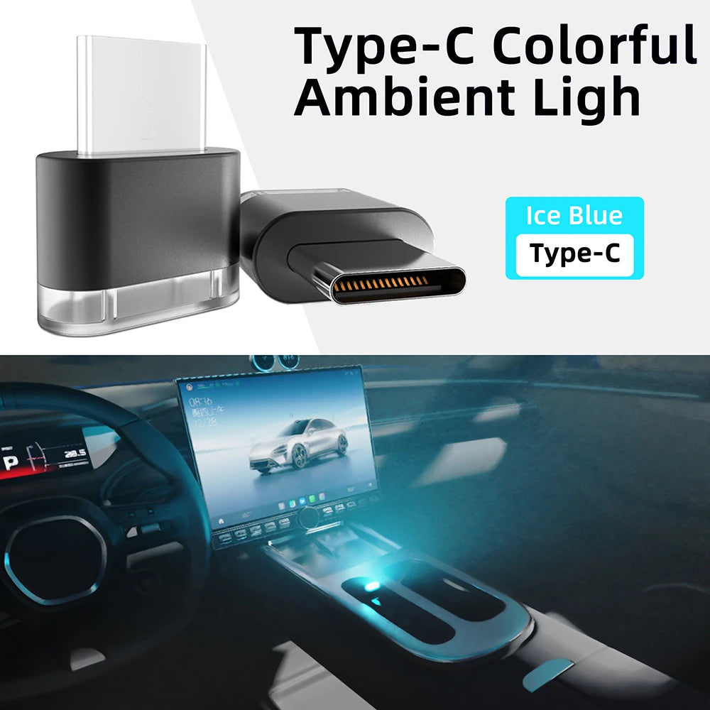 Nouvel éclairage d'ambiance intérieur de voiture Type-C, lumières de signalisation LED, lampe de lecture automatique, décorations, accessoires intérieurs de voiture