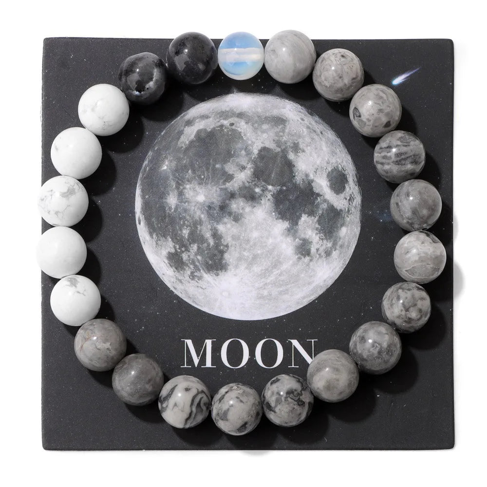 HNSP Bracelet en Perles de 8 MM pour Hommes Femmes Planètes du Système Solaire Chapelet à Main Accessoires Soleil Lune Terre Bracelet Corde